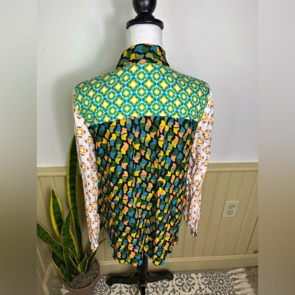Maeve Anthropologie Patchwork Print Blouse M Artsy Boho Dopamine Top - Picture 5 of 11